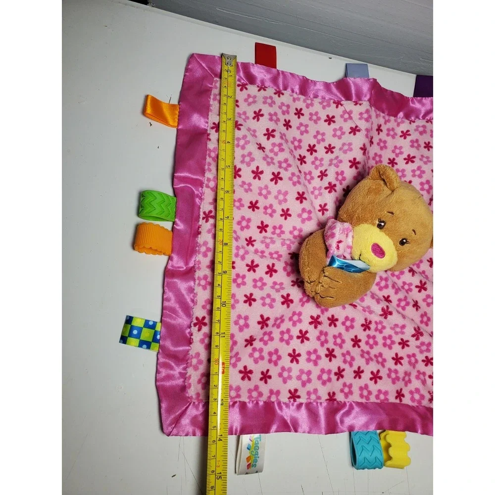 Taggies Bear Baby Security Blanket Pink Flower Ribbons Sensory‎ Satin Plush Moon